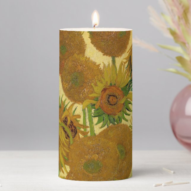 Vincent van Gogh - Vase with Fifteen Sunflowers Pillar Candle (In Situ)