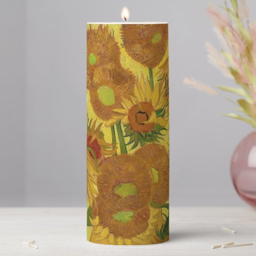 Vincent van Gogh _ Vase with Fifteen Sunflowers Pillar Candle