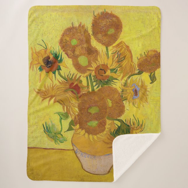 Vincent van Gogh - Vase with Fifteen Sunflowers Sherpa Blanket (Front)