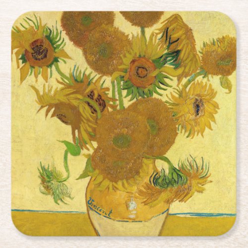 Vincent van Gogh _ Vase with Fifteen Sunflowers Square Paper Coaster