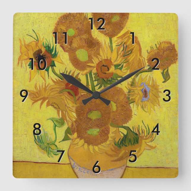 Vincent van Gogh - Vase with Fifteen Sunflowers Square Wall Clock (Front)