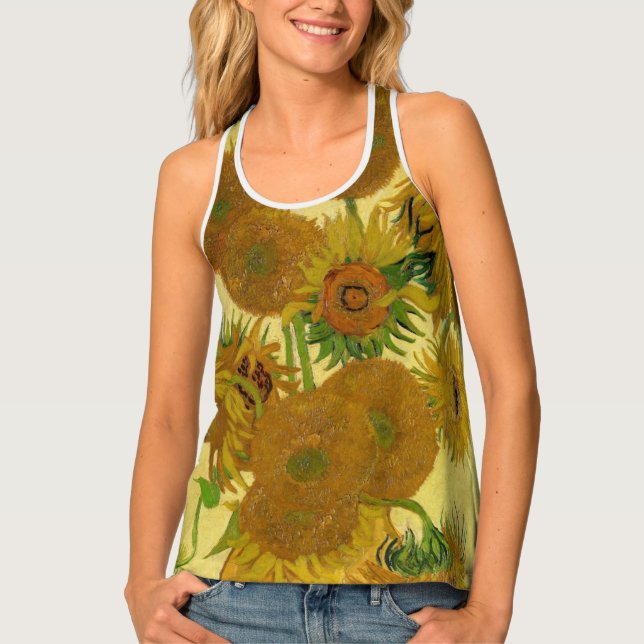 Vincent van Gogh - Vase with Fifteen Sunflowers Tank Top (Front)
