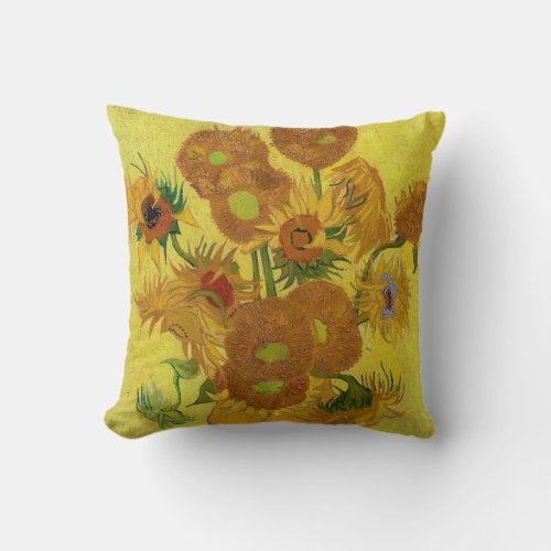 Vincent van Gogh _ Vase with Fifteen Sunflowers Throw Pillow