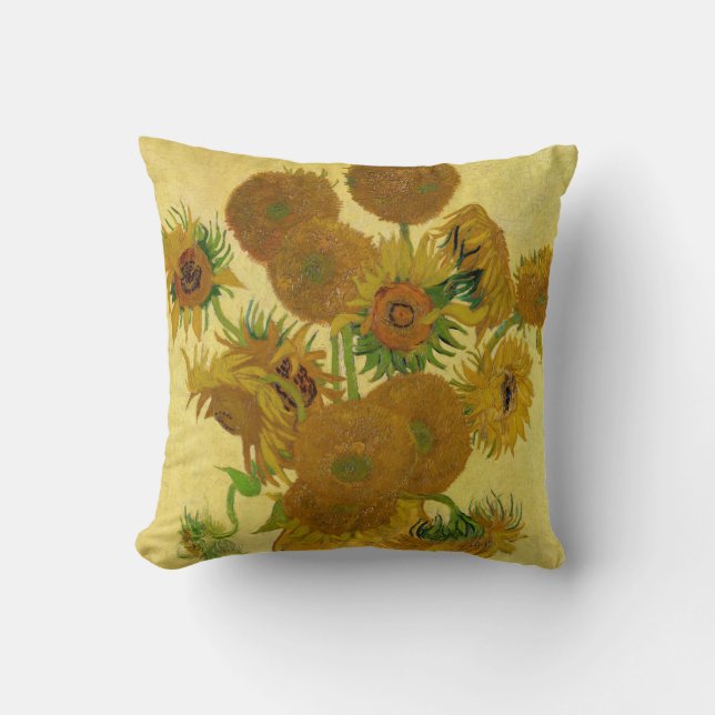 Vincent van Gogh - Vase with Fifteen Sunflowers Throw Pillow (Front)