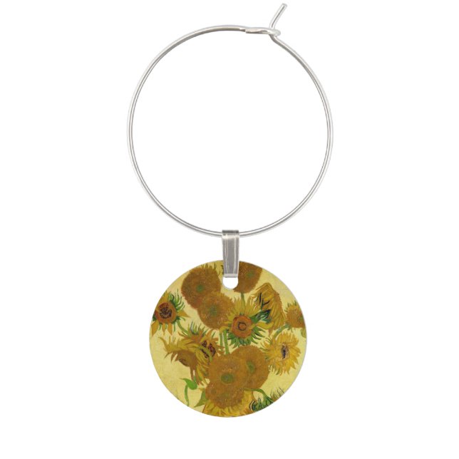 Vincent van Gogh - Vase with Fifteen Sunflowers Wine Charm (Front)