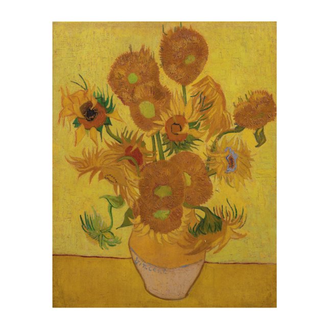 Vincent van Gogh - Vase with Fifteen Sunflowers Wood Wall Art (Front)
