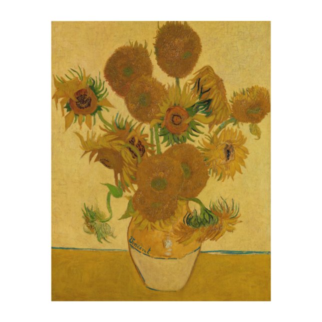 Vincent van Gogh - Vase with Fifteen Sunflowers Wood Wall Art (Front)