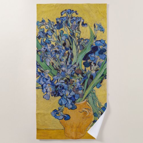 Vincent van Gogh _ Vase with Irises Beach Towel