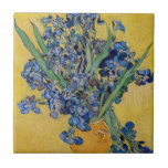 Vincent van Gogh - Vase with Irises Ceramic Tile<br><div class="desc">Vase with Irises,  Yellow Background - Vincent van Gogh,  Oil on Canvas,  1890,  Saint-Remy</div>