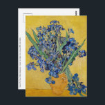 Vincent van Gogh - Vase with Irises Postcard<br><div class="desc">Vase with Irises,  Yellow Background - Vincent van Gogh,  Oil on Canvas,  1890,  Saint-Remy</div>