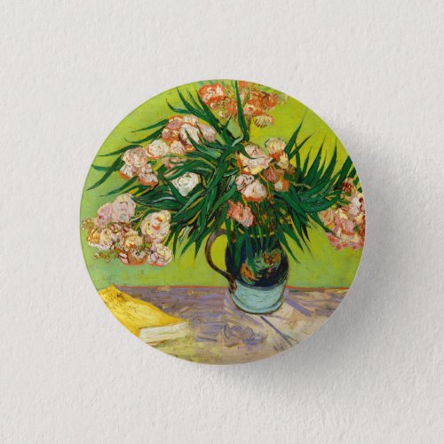 Vincent Van Gogh Vase With Oleanders And Books Button