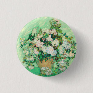 Vincent Van Gogh Vase with Pink Roses Fine Art Button