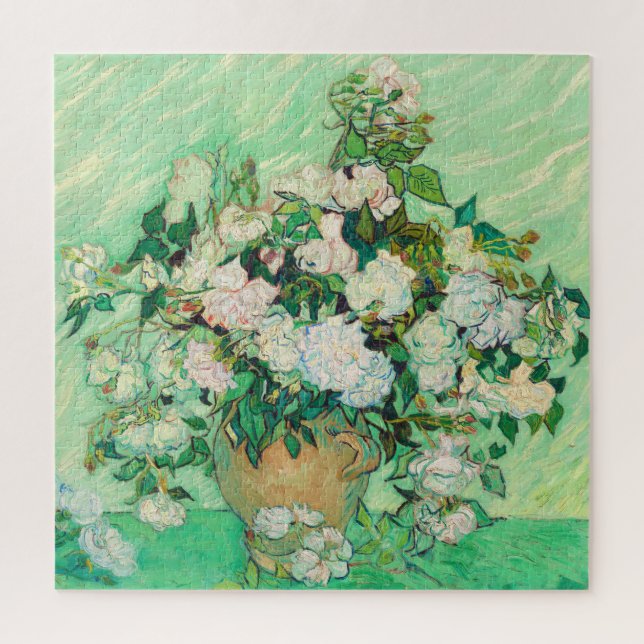 Vincent Van Gogh Vase with Pink Roses Fine Art Jigsaw Puzzle (Vertical)