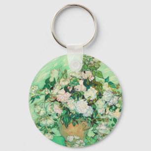 Vincent Van Gogh Vase with Pink Roses Fine Art Keychain