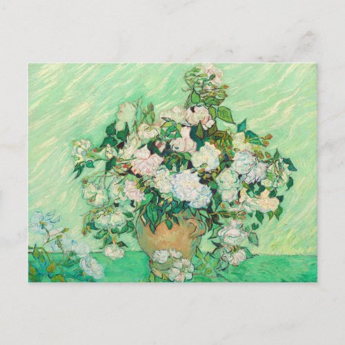 Vincent Van Gogh Vase with Pink Roses Fine Art Postcard