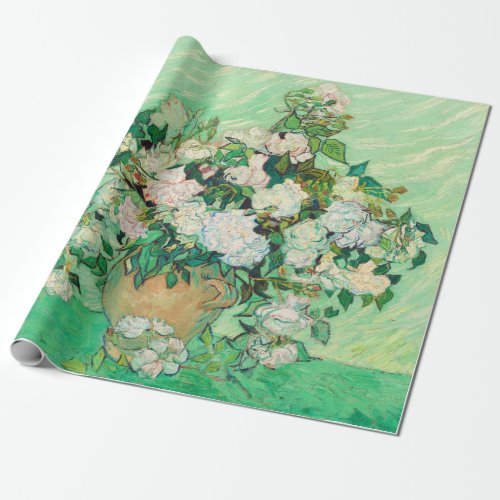 Vincent Van Gogh Vase with Pink Roses Fine Art Wrapping Paper