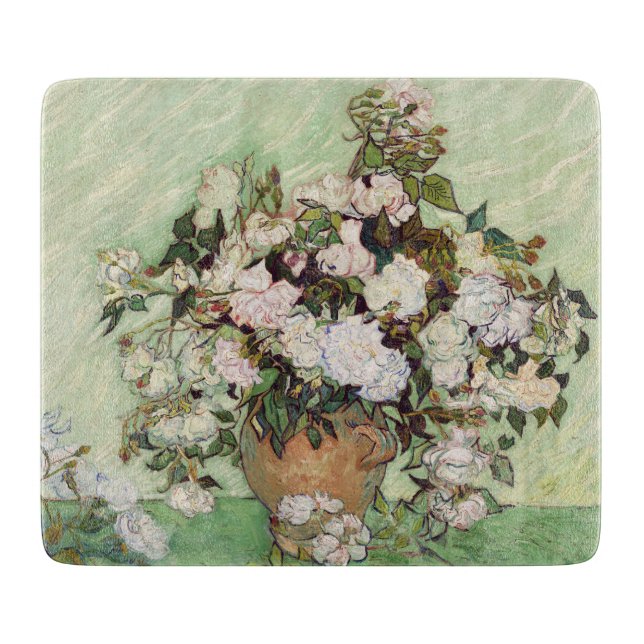 Vincent Van Gogh Vase With Pink Roses Floral Art Cutting Board (Front)