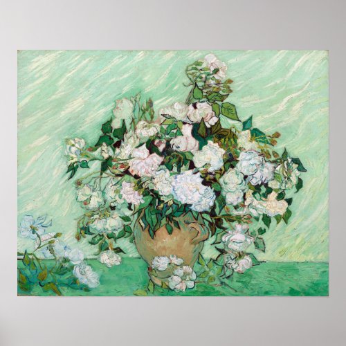 Vincent van Gogh Vase with Pink Roses Poster