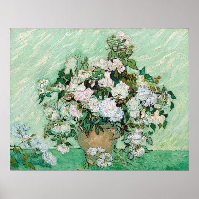 Vincent van Gogh Vase with Pink Roses Poster (Front)