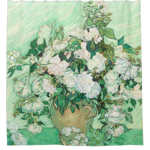 Vincent Van Gogh Vase With Pink Roses Shower Curtain