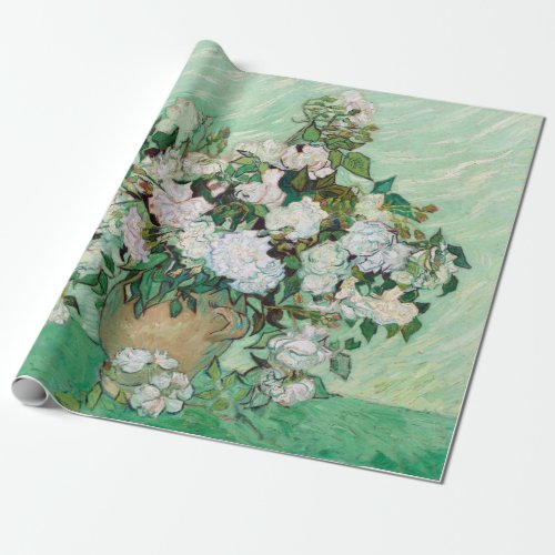 Vincent van Gogh Vase with Pink Roses Wrapping Paper
