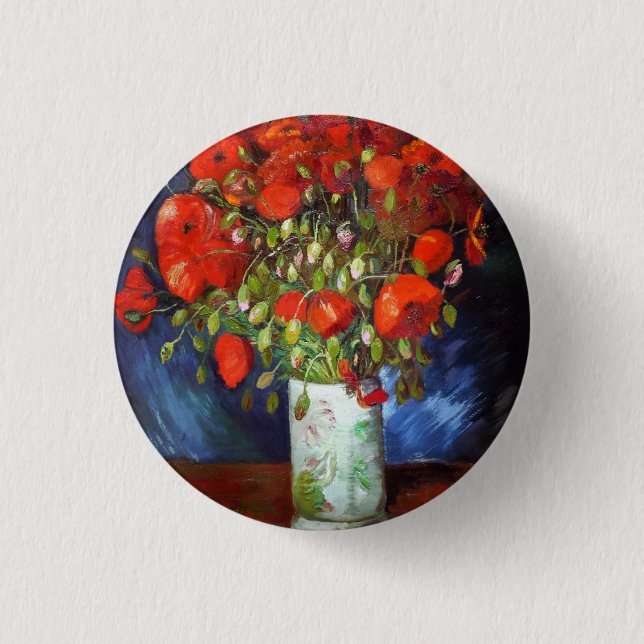 Vincent Van Gogh Vase with Red Poppies Fine Art Button (Front)