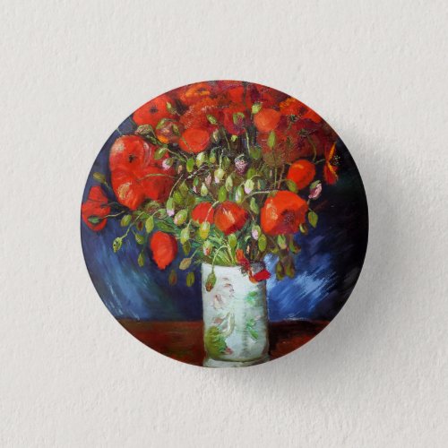 Vincent Van Gogh Vase with Red Poppies Fine Art Button