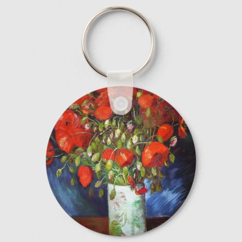 Vincent Van Gogh Vase with Red Poppies Fine Art Keychain
