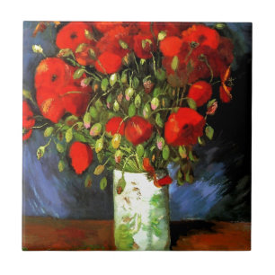 Vincent Van Gogh Vase With Red Poppies Floral Art Ceramic Tile