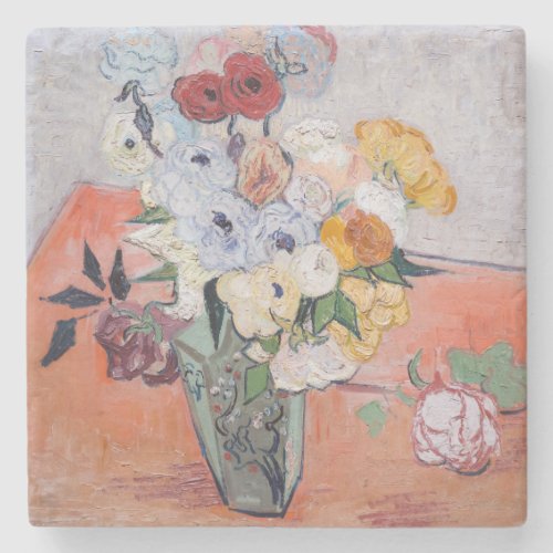 Vincent van Gogh _ Vase with Roses  Anemone Stone Coaster