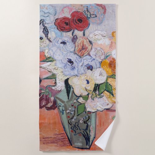 Vincent van Gogh _ Vase with Roses  Anemones Beach Towel