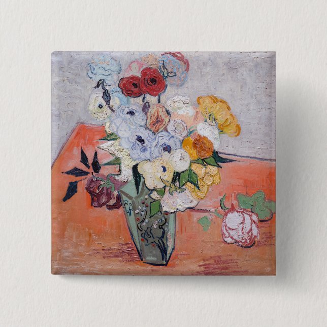 Vincent van Gogh - Vase with Roses & Anemones Button (Front)