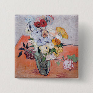 Vincent van Gogh - Vase with Roses & Anemones Button