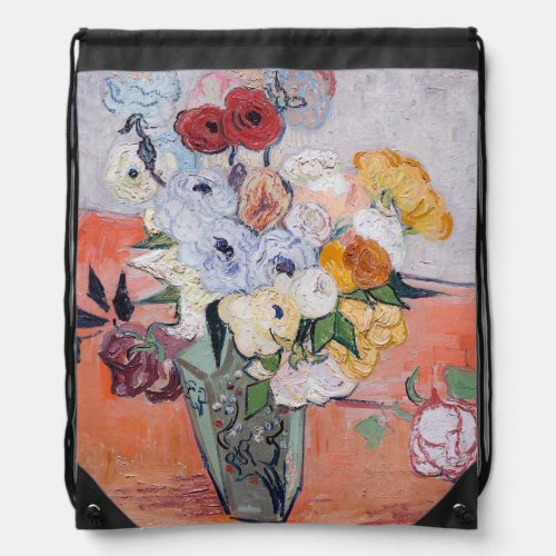 Vincent van Gogh _ Vase with Roses  Anemones Drawstring Bag