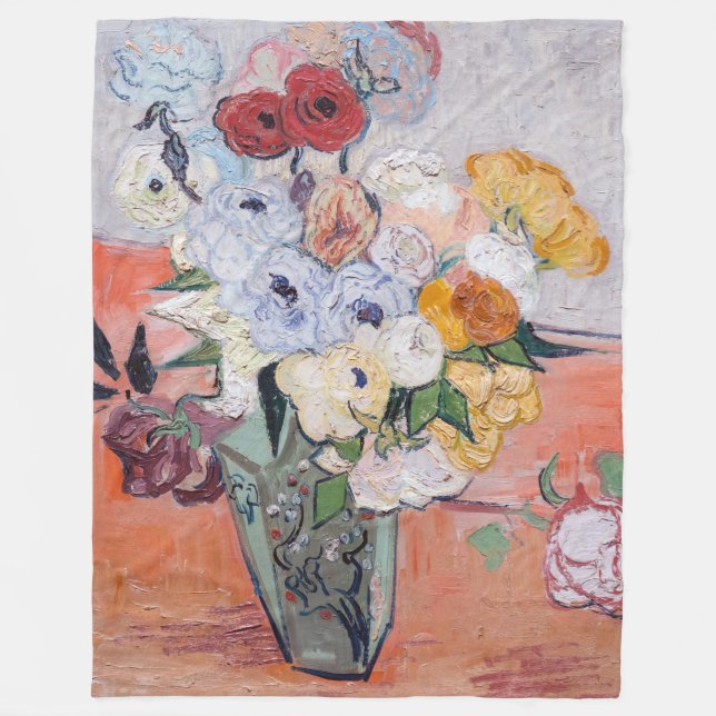 Vincent van Gogh - Vase with Roses & Anemones Fleece Blanket (Front)