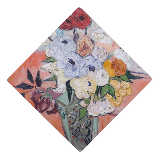 Vincent van Gogh - Vase with Roses & Anemones Graduation Cap Topper (Front)