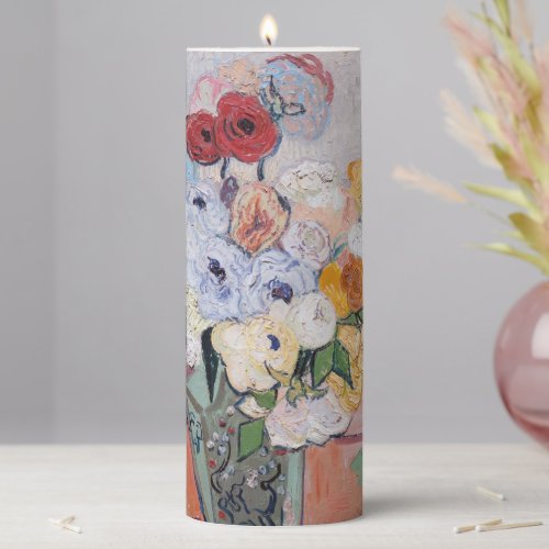 Vincent van Gogh _ Vase with Roses  Anemones Pillar Candle