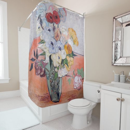 Vincent van Gogh _ Vase with Roses  Anemones Shower Curtain