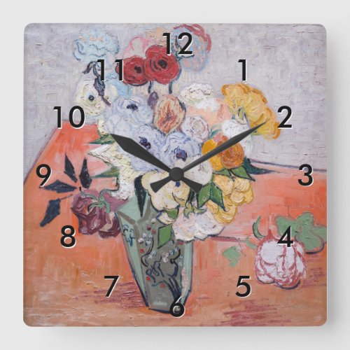 Vincent van Gogh _ Vase with Roses  Anemones Square Wall Clock