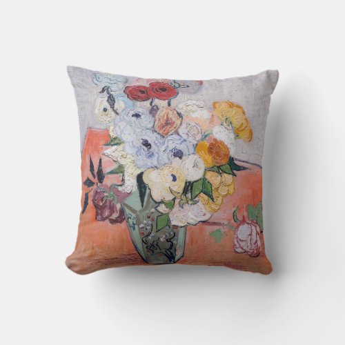 Vincent van Gogh _ Vase with Roses  Anemones Throw Pillow