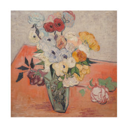 Vincent van Gogh - Vase with Roses &amp; Anemones Wood Wall Art