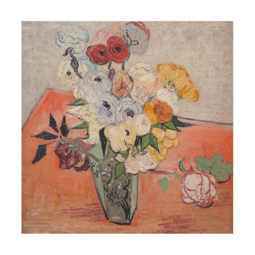 Vincent van Gogh _ Vase with Roses  Anemones Wood Wall Art