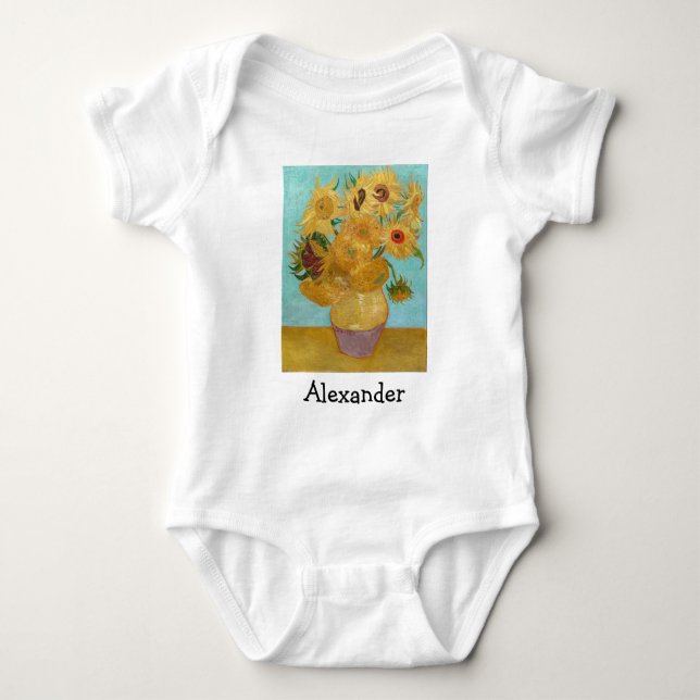 Vincent Van Gogh - Vase with Twelve Sunflowers Baby Bodysuit (Front)