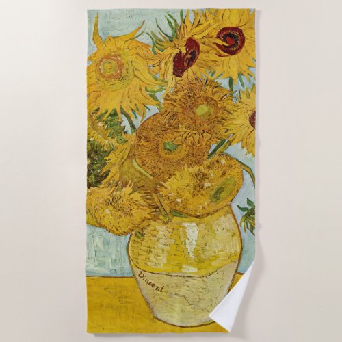 Vincent Van Gogh _ Vase with Twelve Sunflowers Beach Towel