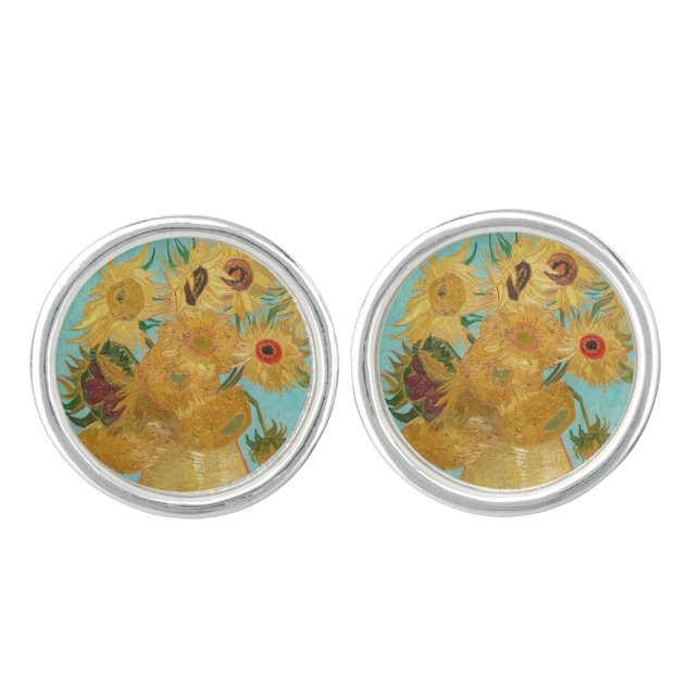 Vincent Van Gogh - Vase with Twelve Sunflowers Cufflinks (Front)