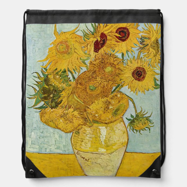 Vincent Van Gogh - Vase with Twelve Sunflowers Drawstring Bag (Front)