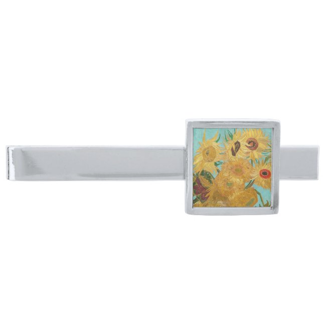Vincent Van Gogh - Vase with Twelve Sunflowers Silver Finish Tie Bar (Front)