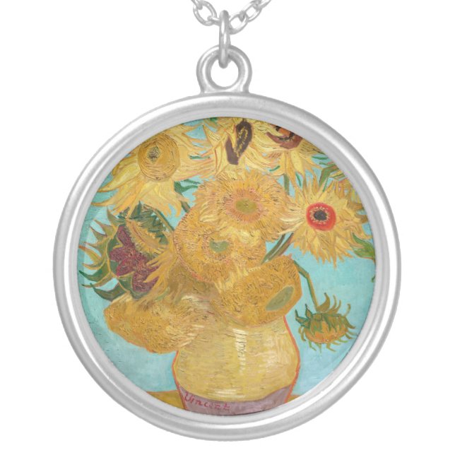 Vincent Van Gogh - Vase with Twelve Sunflowers Silver Plated Necklace (Front)