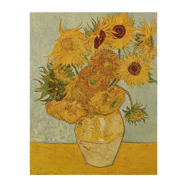 Vincent Van Gogh - Vase with Twelve Sunflowers Wood Wall Art (Front)