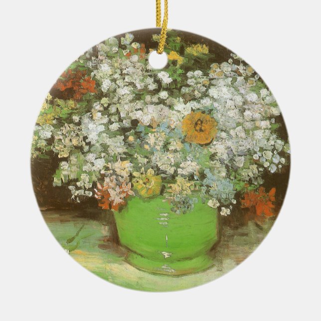 Vincent van Gogh - Vase with Zinnias and Flowers Ceramic Ornament (Front)